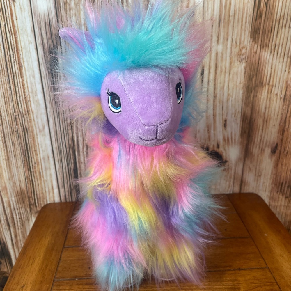 Build-A-Bear Workshop Neon Rainbow Llama Lama Plush Long Fur With Outfit